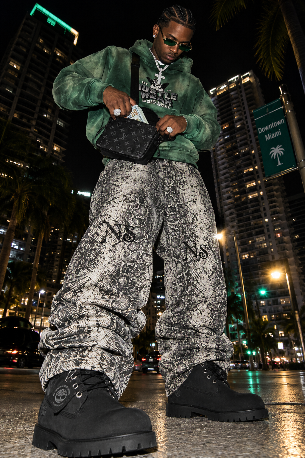 Men's Snake Print Barrel Leg Pants