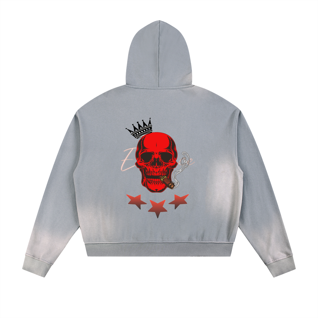 Sun Fade Frayed Raw Edge Fleece Zip Hoodie