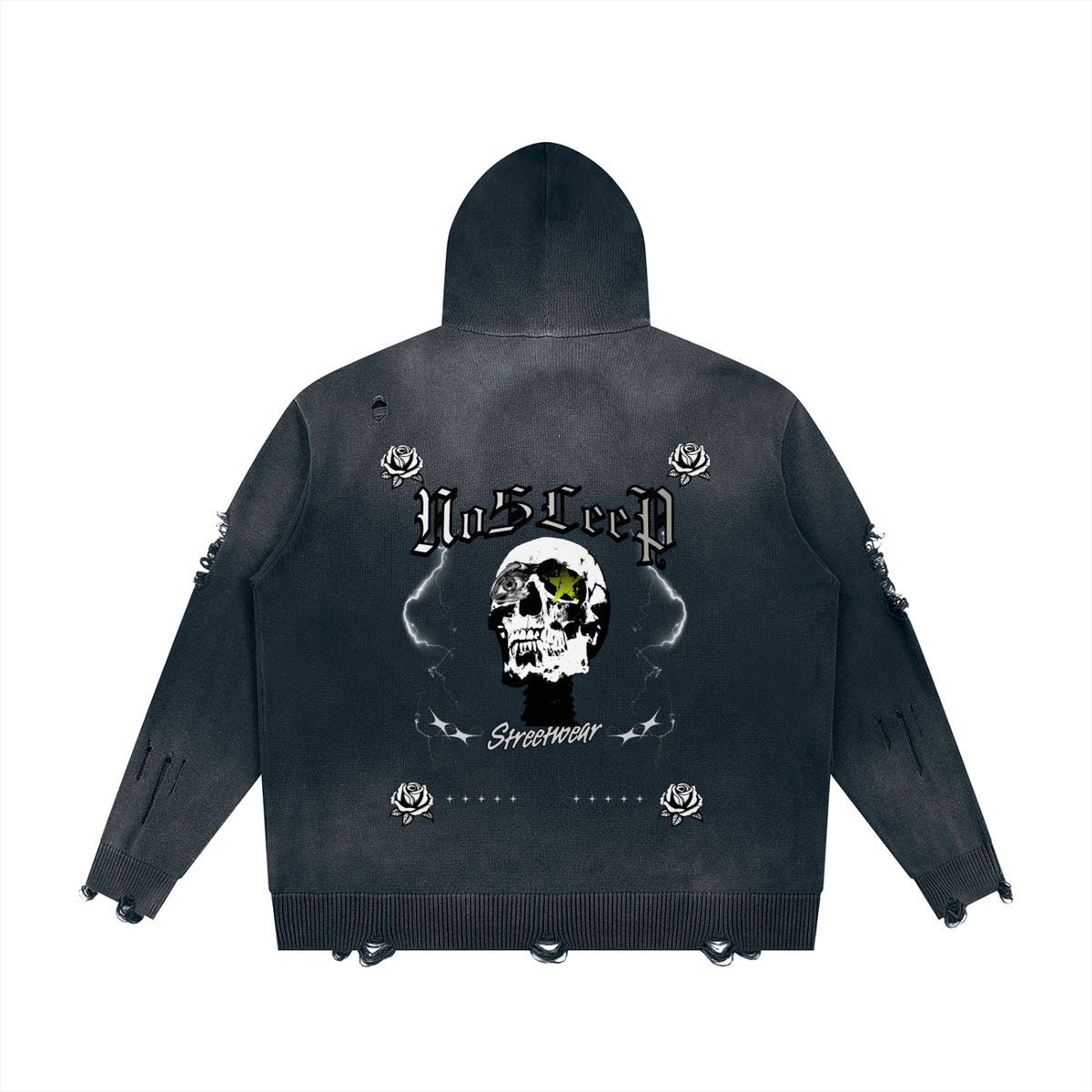 Unisex Distressed Full Zip Sweater