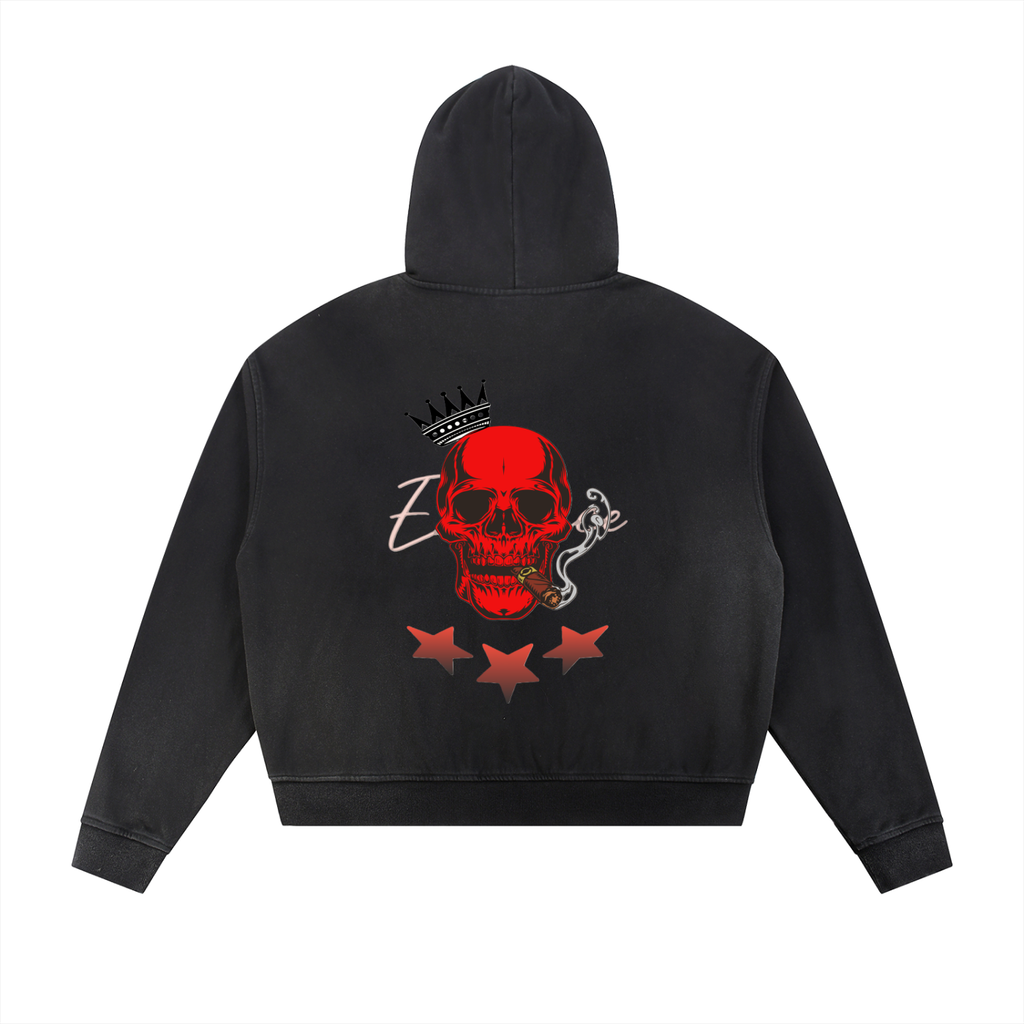Sun Fade Frayed Raw Edge Fleece Zip Hoodie