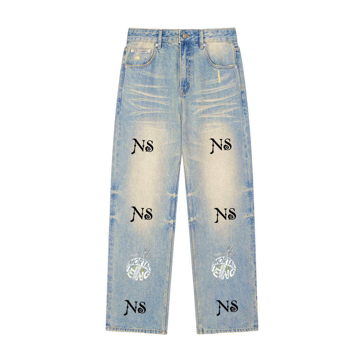 Sun Fade Raw Hem Denim Jeans