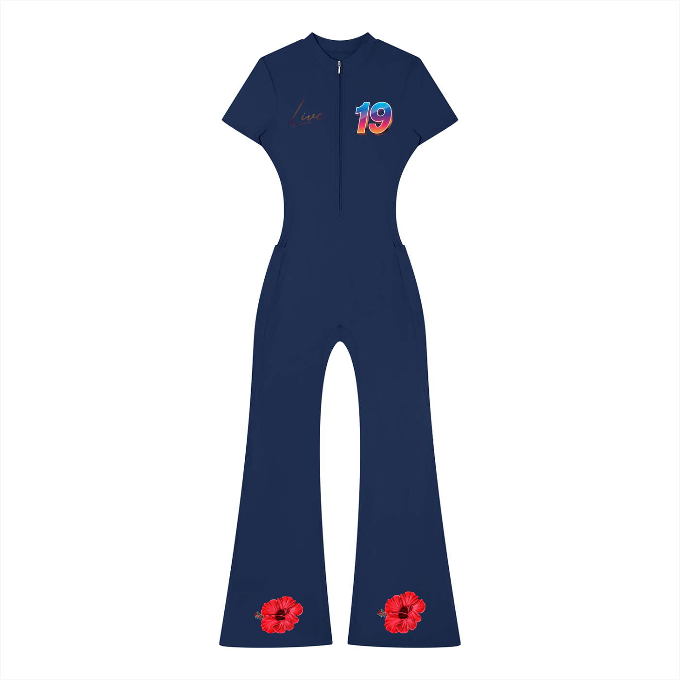 Women’s Tight Flared Leg Quarter-Zip Jumpsuit