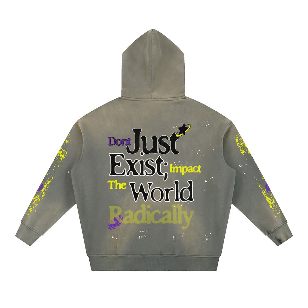 Vintage Washed Frayed Fleece Hoodie