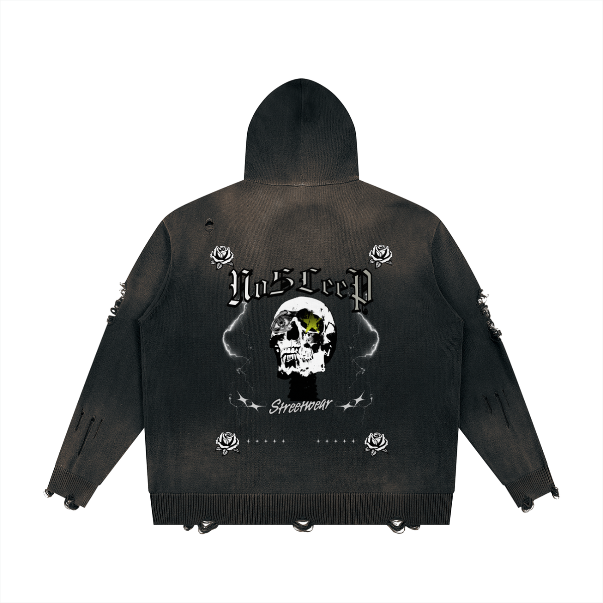 Unisex Distressed Full Zip Sweater