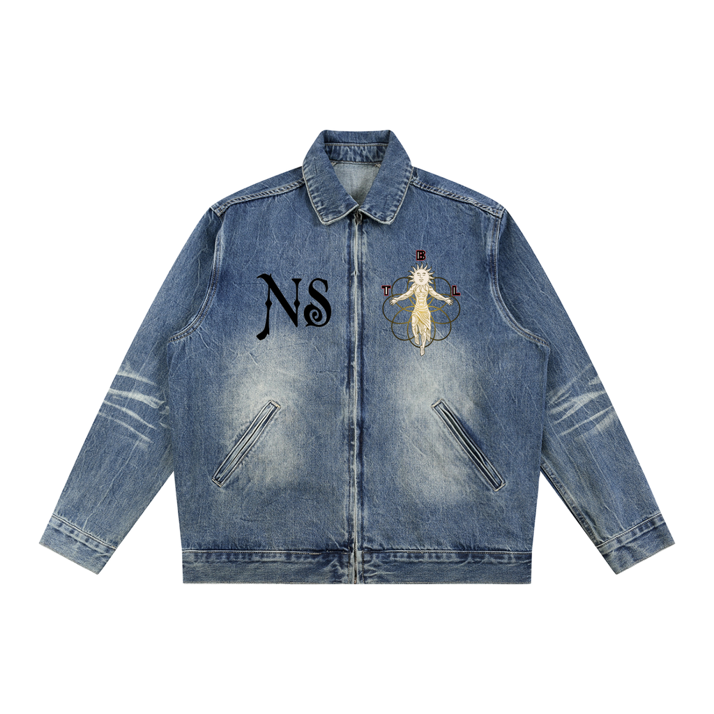 Vintage ( No Sleep )  Wash Zip Up Denim Jacket