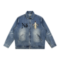 Vintage ( No Sleep )  Wash Zip Up Denim Jacket