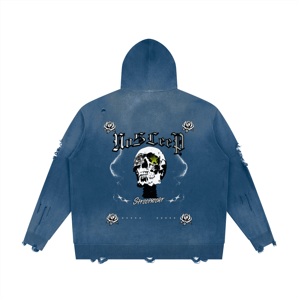 Unisex Distressed Full Zip Sweater