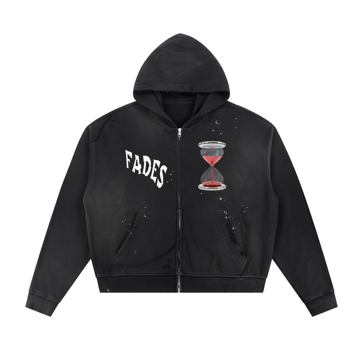 Sun Fade Frayed Raw Edge Fleece Zip Hoodie