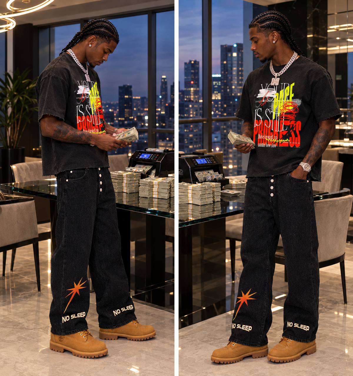 Men's Vintage Wash Wide Leg Denim Jeans