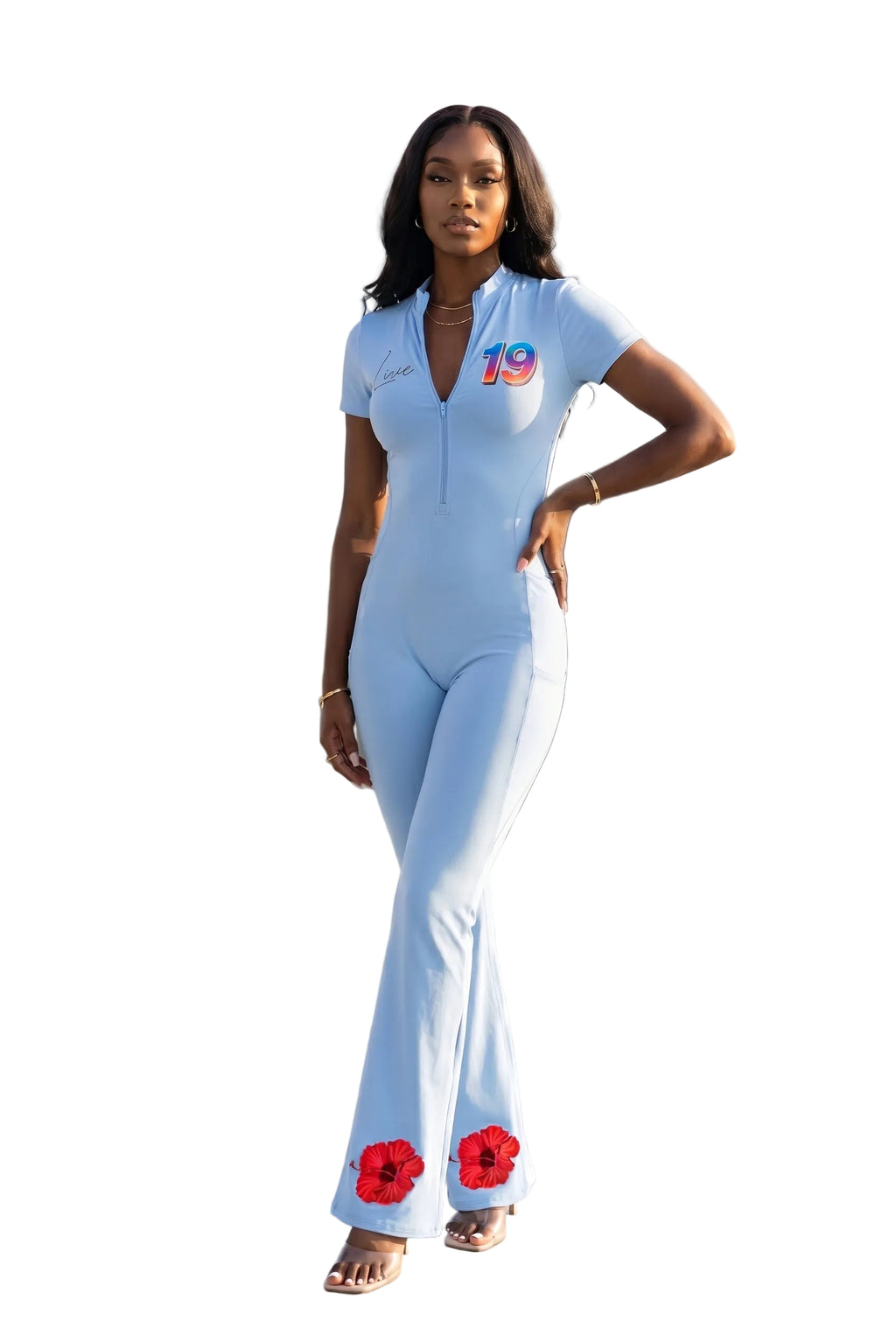 Women’s Tight Flared Leg Quarter-Zip Jumpsuit