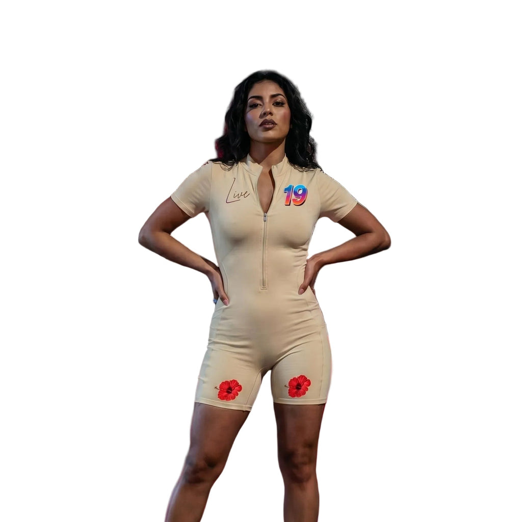 Women's Quarter-Zip Short Sleeve Romper