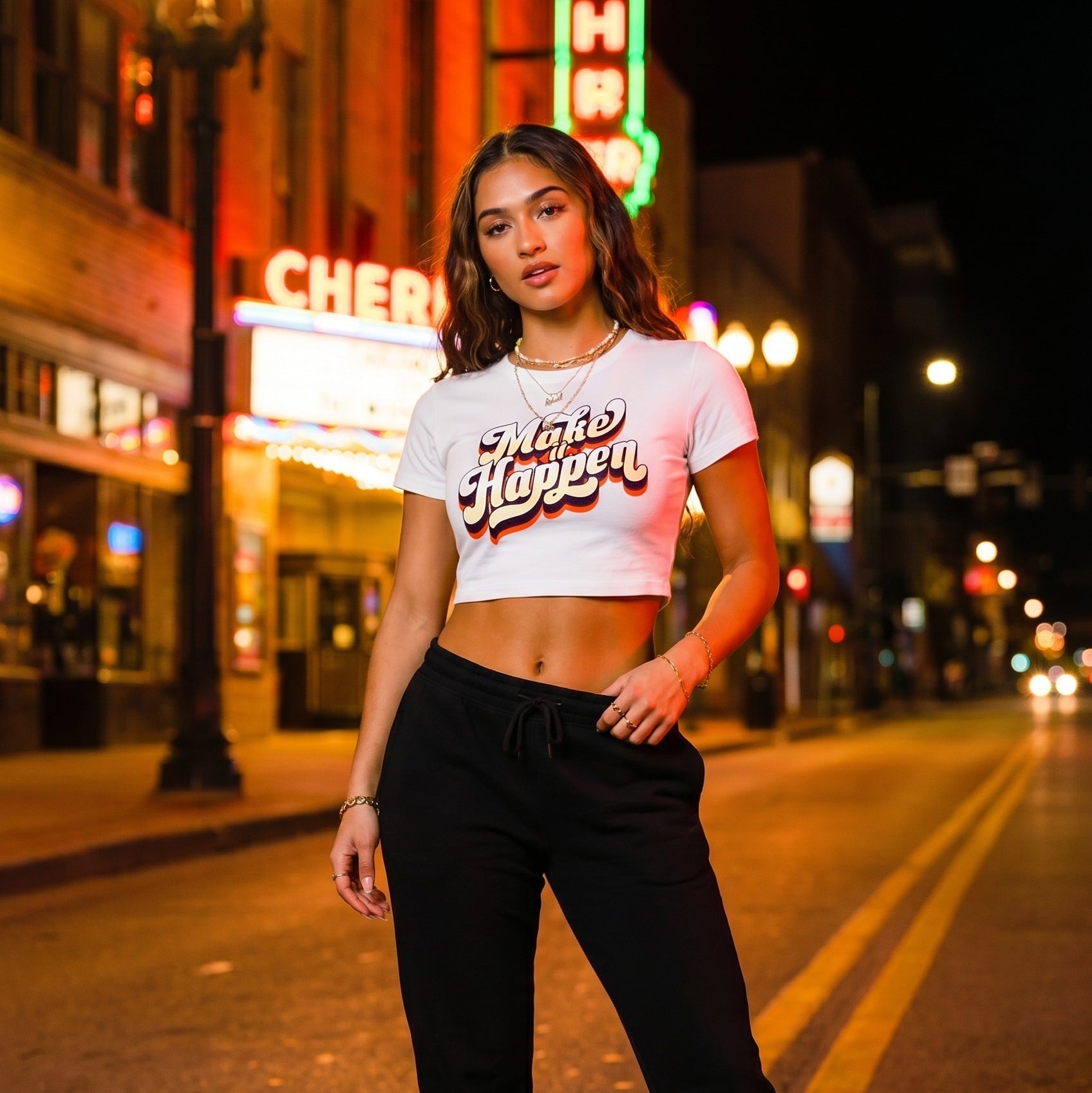 WOMENS Fitted Crop ( MAKE IT HAPPEN ) T-Shirt