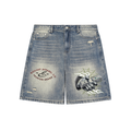 Faded Distressed Baggy Denim Shorts