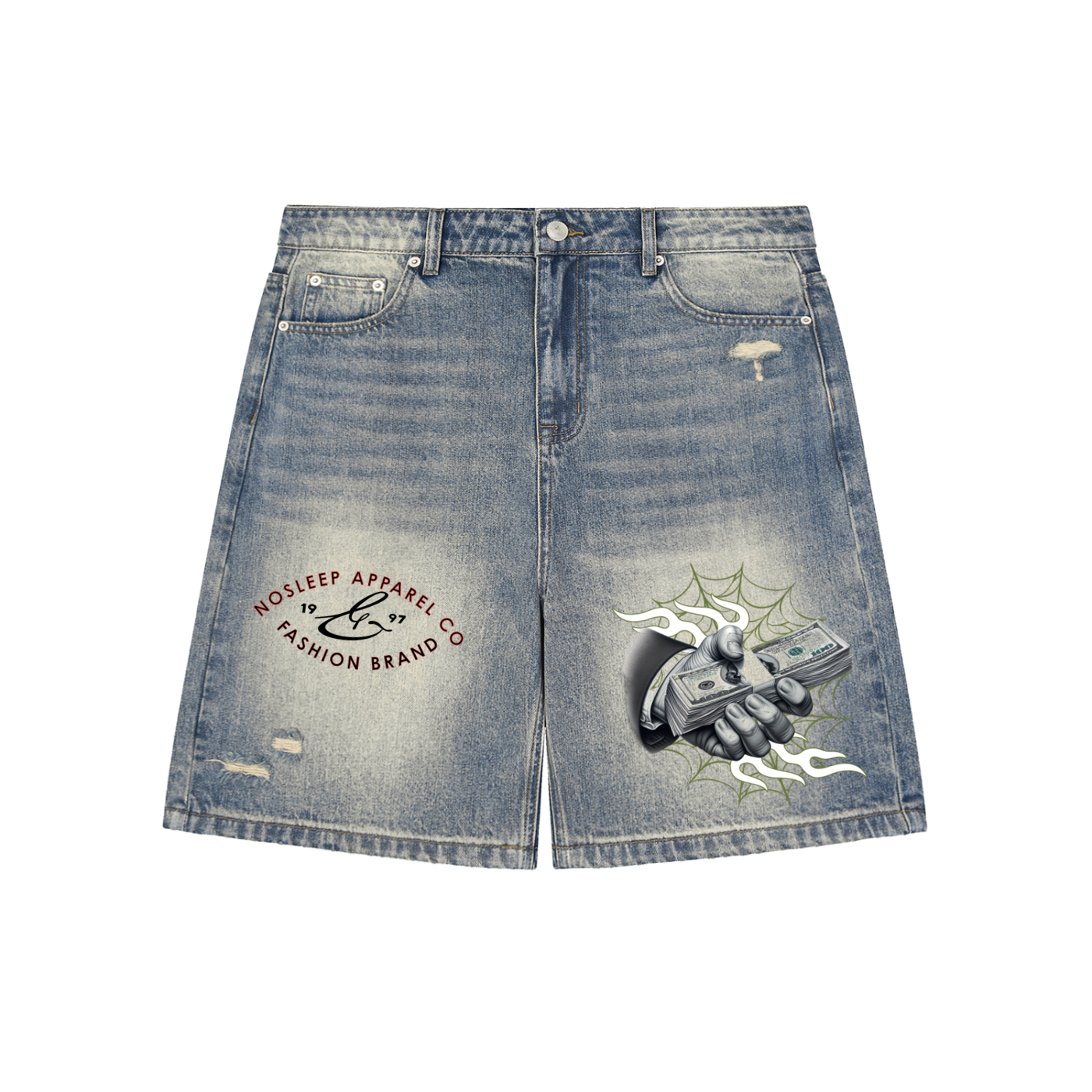 Faded Distressed Baggy Denim Shorts