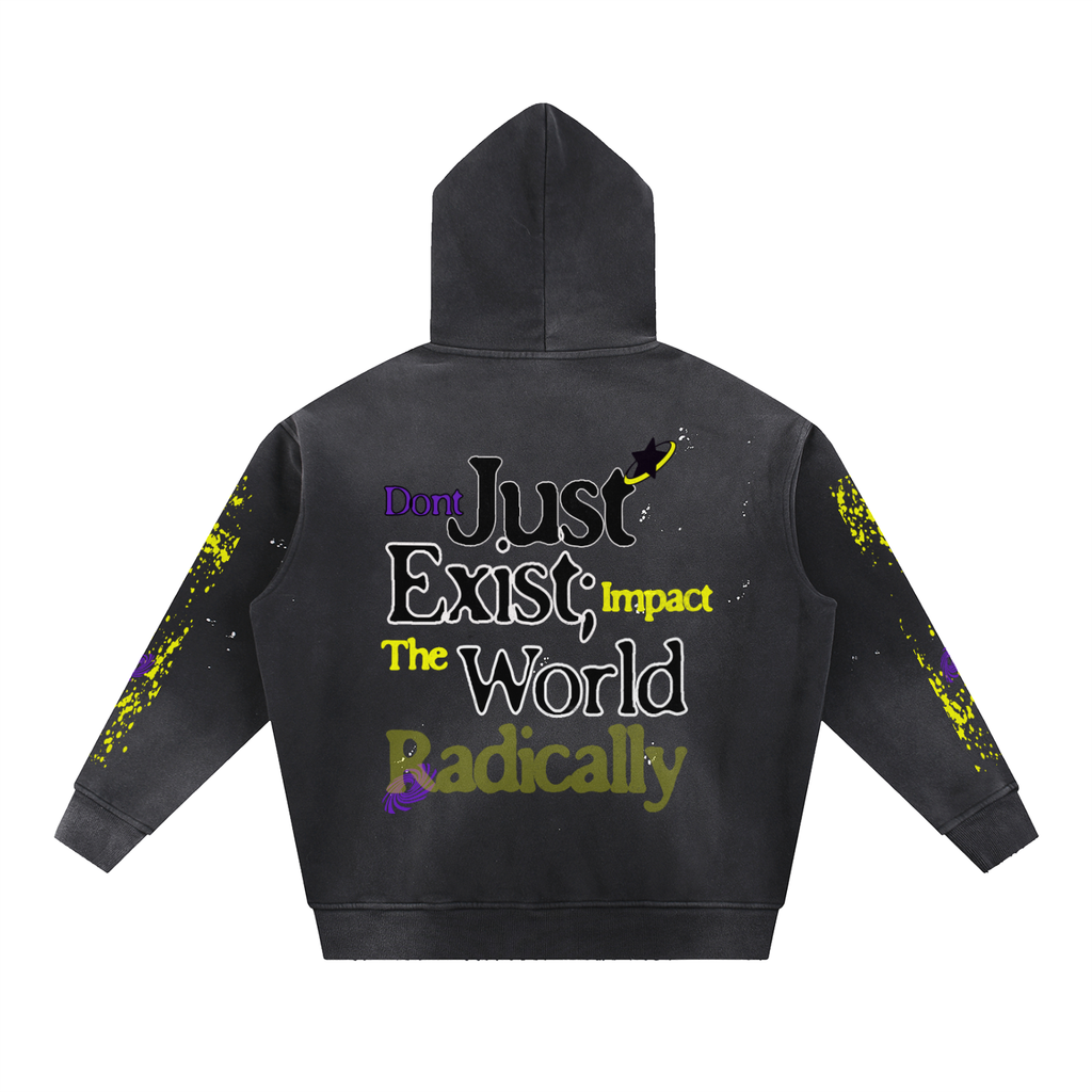 Vintage Washed Frayed Fleece Hoodie