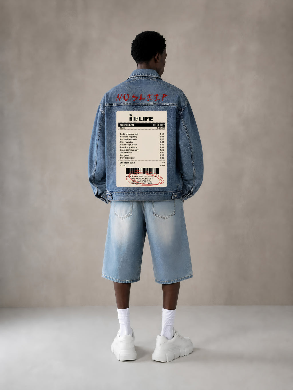 Vintage ( No Sleep )  Wash Zip Up Denim Jacket