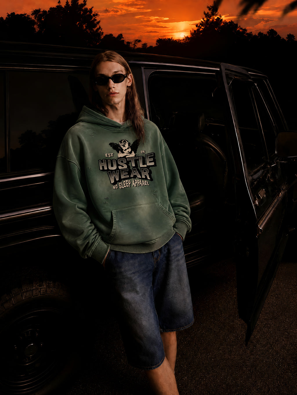 Hustle Wear distressed Fleece Hoodie