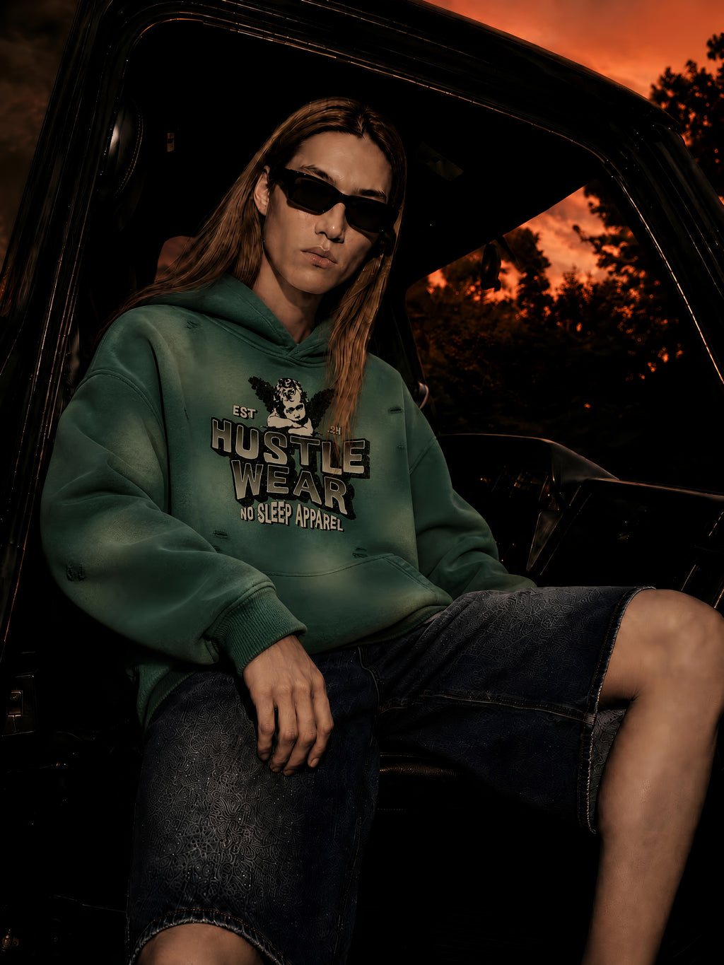 Hustle Wear distressed Fleece Hoodie
