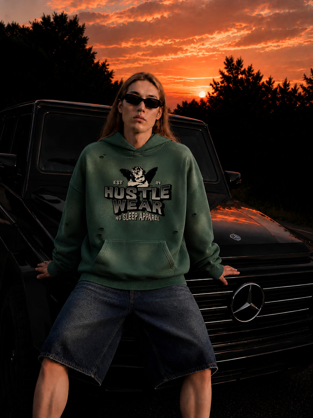 Hustle Wear distressed Fleece Hoodie